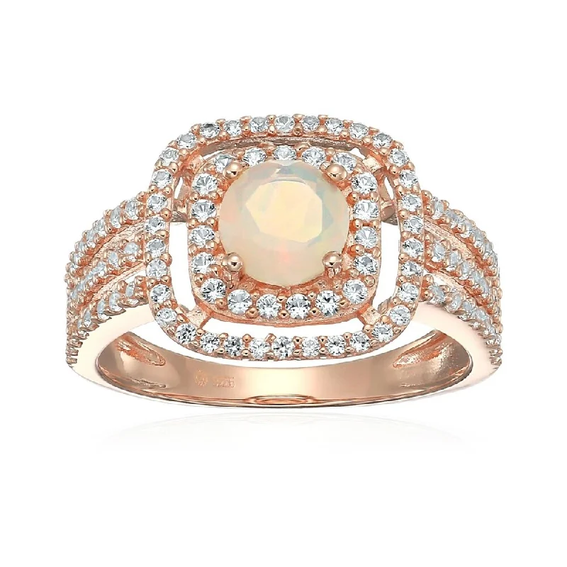 Trendy gemstone rings in modern minimalist styles are popular-Rose Gold-plated Silver Ethiopian Opal & White Sapphire Ring