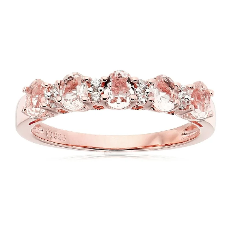 Luxury gemstone rings with diamond halos cost a fortune-Rose Gold-Plated Silver Morganite and White Zirconia 5-stone Stackable Ring, Size 7