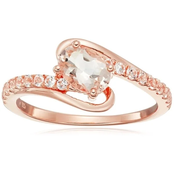 Colorful gemstone rings with vibrant opals shimmered in light-Rose Gold-plated Silver Morganite, White Topaz Ring, Size 7 - Pink