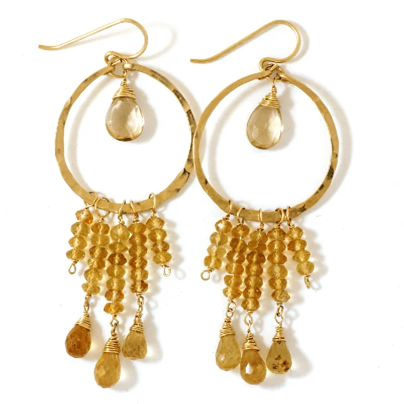 Round Champagne Quartz Fringe Earrings