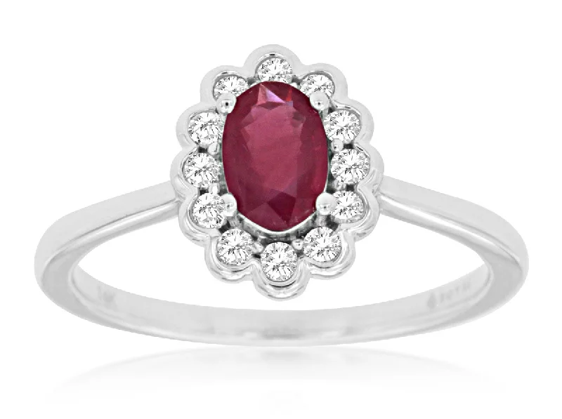 Personalized gemstone rings engraved with initials felt so special-Ruby and Diamond 14k White Gold Ring Size 7  (98934)