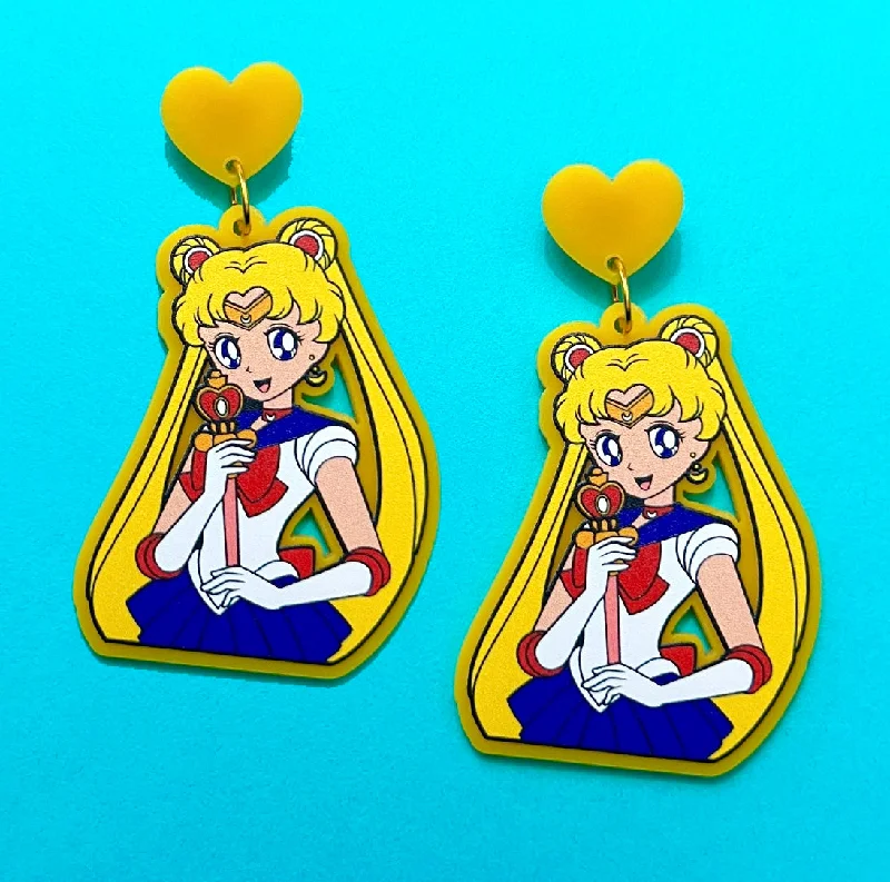 Drop earrings with gold-plated chains and delicate gemstone accents for sophistication -Sailor Moon Drop Earrings