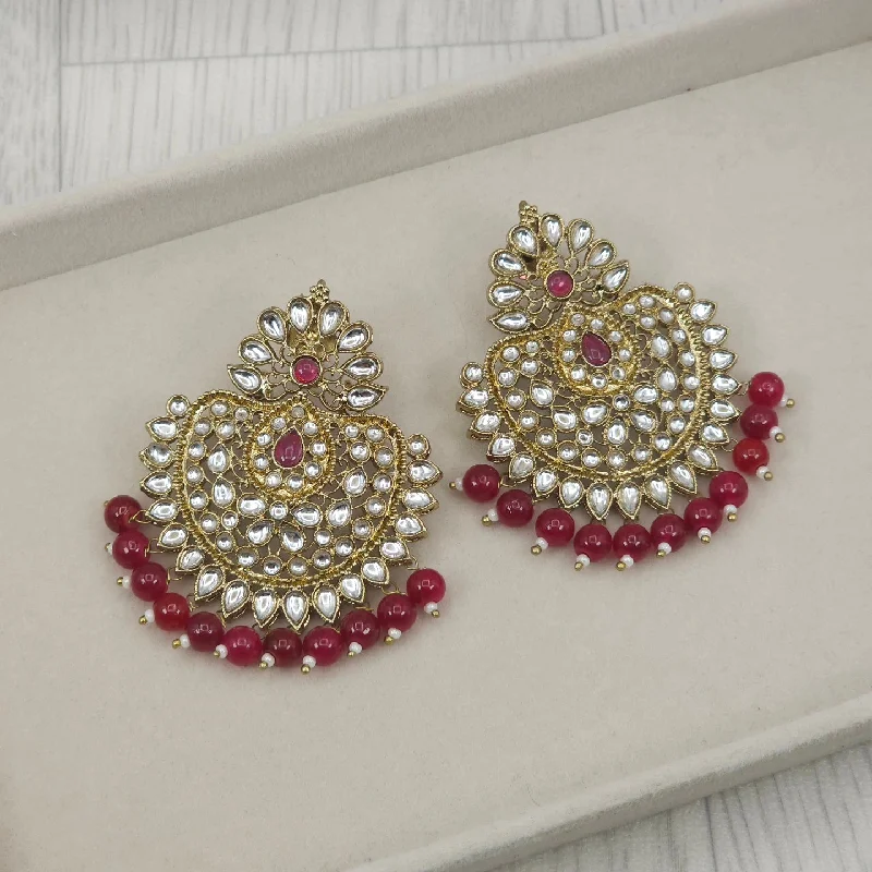 Drop earrings with rainbow-colored stones for a vibrant and joyful fashion accessory -Saima Gold Kundan Stud Earrings