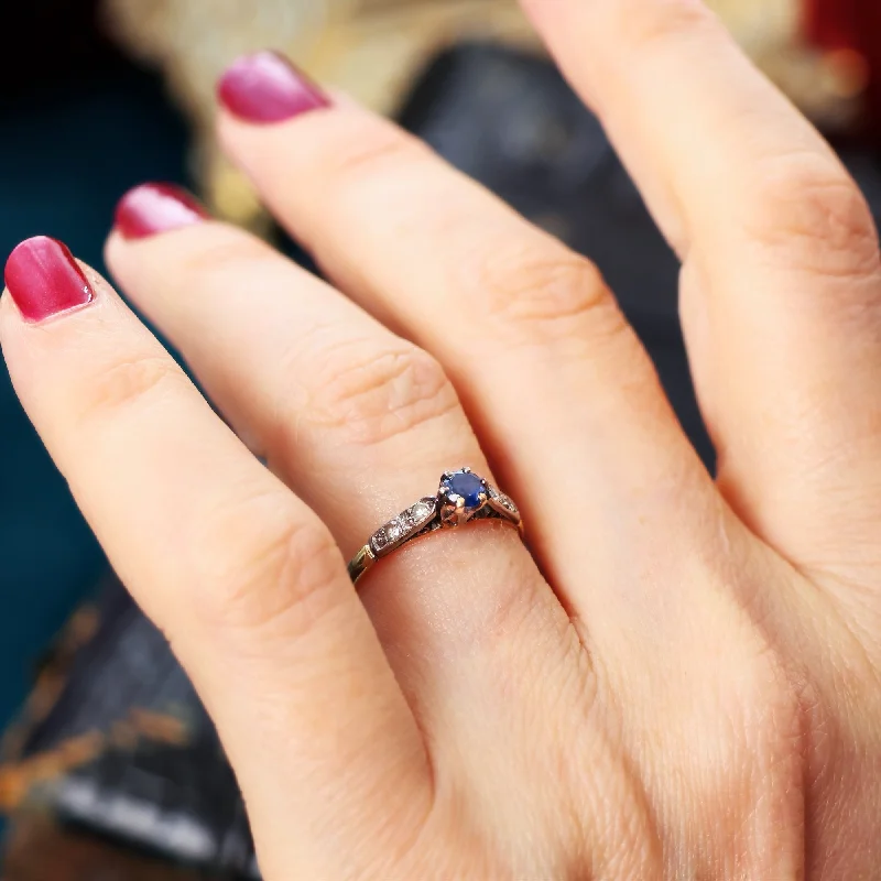 Colorful gemstone rings with vibrant opals shimmered in light-Pretty Vintage Sapphire & Diamond Engagement Ring