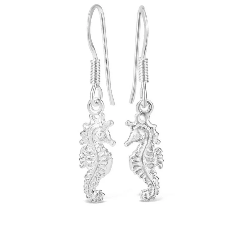 Drop earrings for brides with sparkling accents to complement wedding day style -Seahorse Earrings | Silver