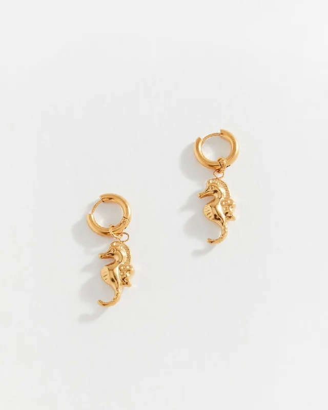 Trendy drop earrings featuring a tassel design for a boho-chic and fashionable style -Seahorse Hoops