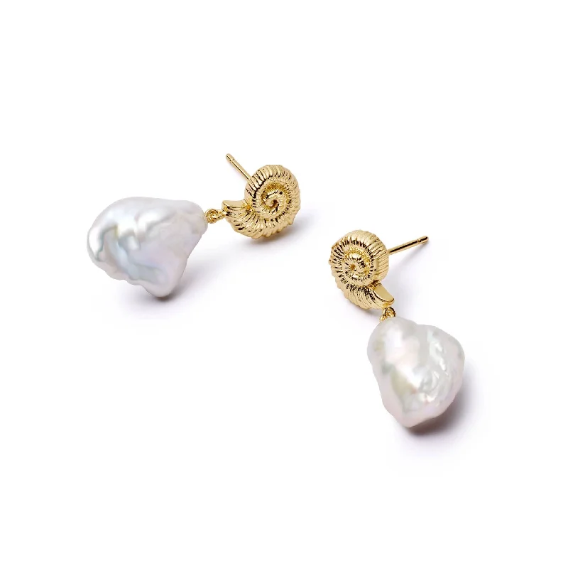 Drop earrings with colored glass beads for a playful and artistic design -Shell Baroque Pearl Drop Earrings 18ct Gold Plate