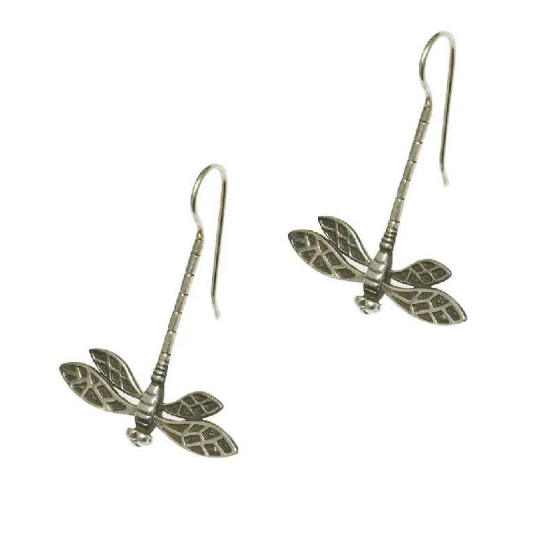 Fashionable drop earrings with a mix of metal and stone for added contrast -Silver Dragonfly Earrings