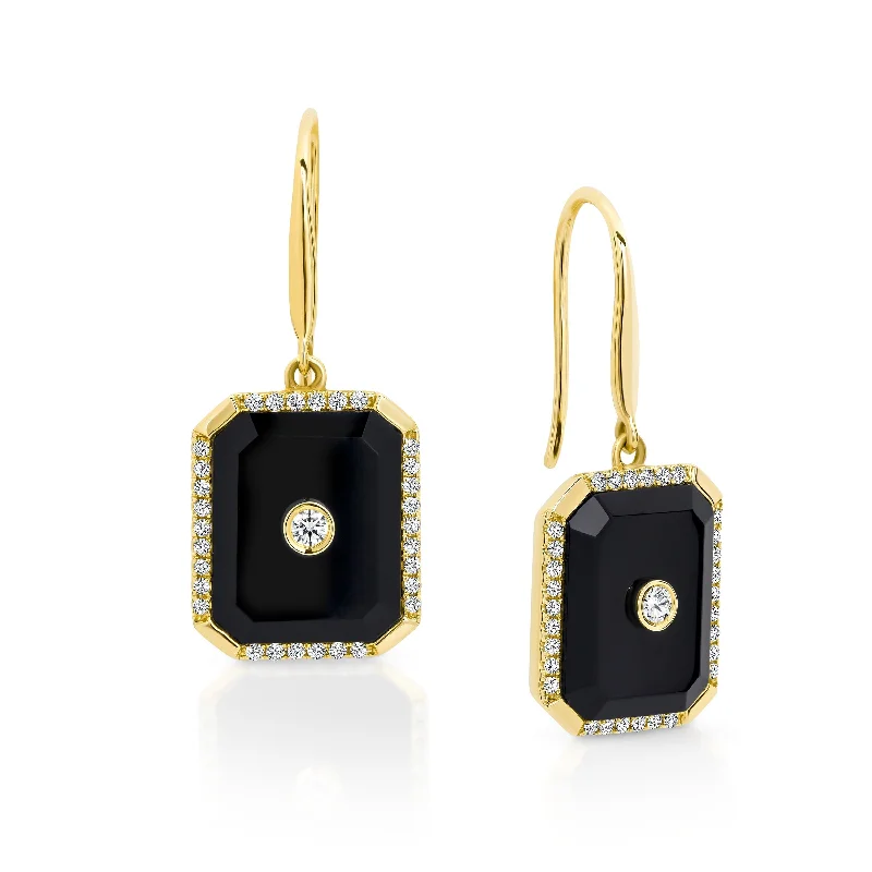 Onyx and Diamond Drop Earrings