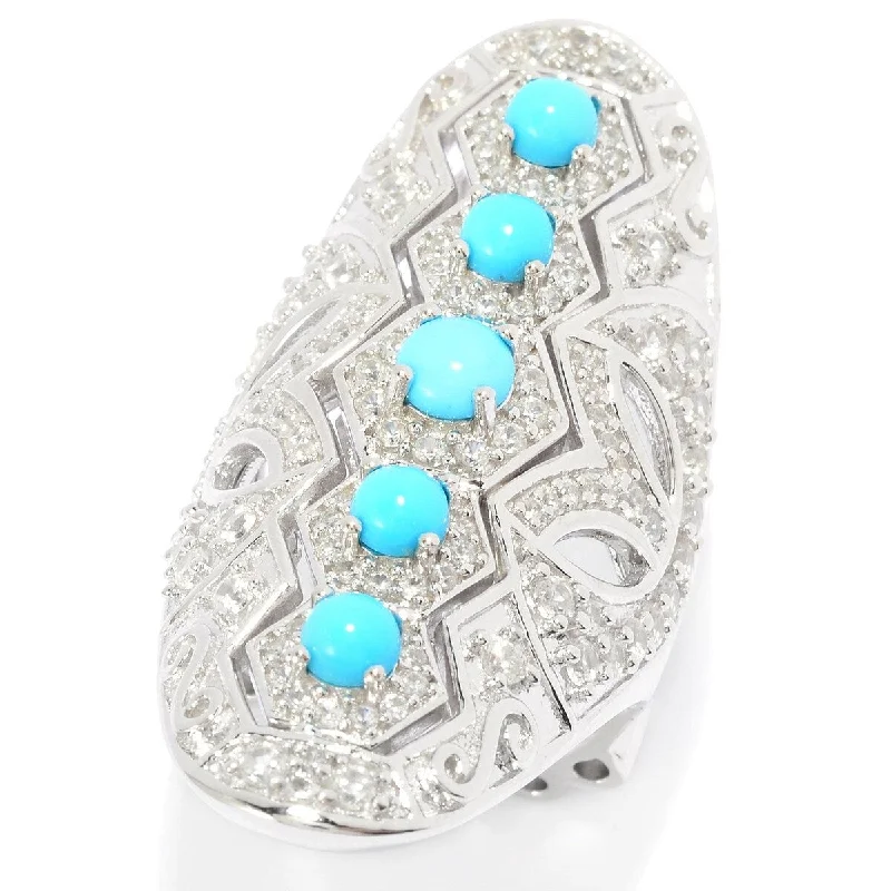 Heirloom gemstone rings passed down through generations held memories-Sleeping Beauty Turquoise & White Zircon Shield Ring