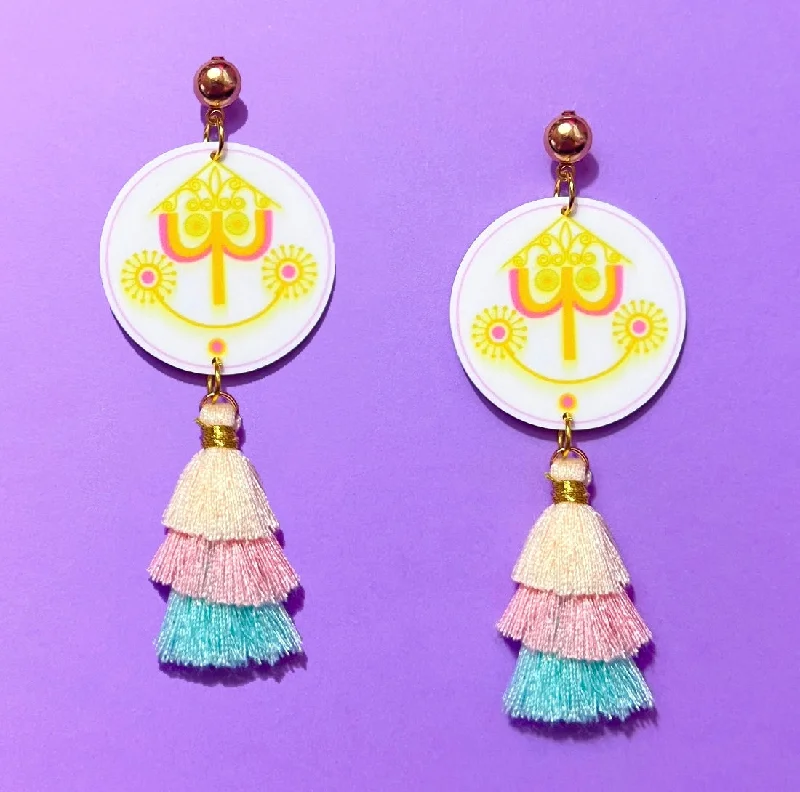 Drop earrings featuring gold or silver hoops for a minimalist, timeless design -Small World Clock Tassel Pastel Drop Earrings