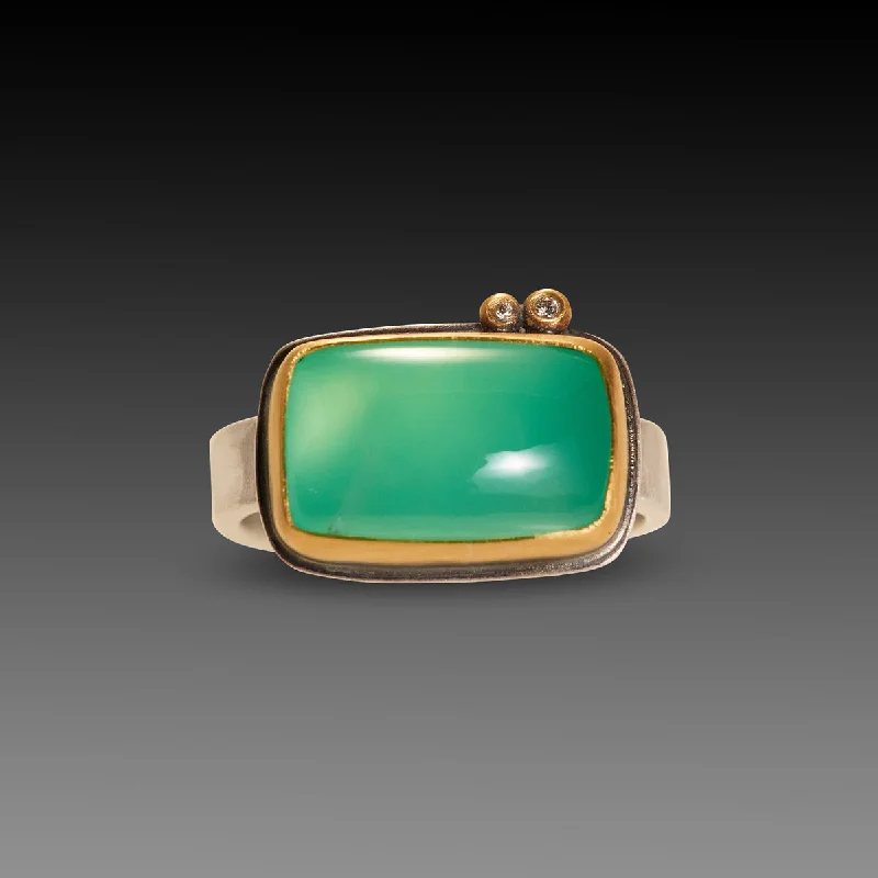 Bohemian gemstone rings with raw crystals matched her vibe-Smooth Chrysoprase Ring with Diamond