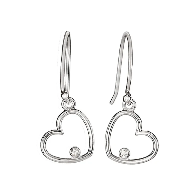 Solitaire Diamond Heart Earrings in Sterling Silver