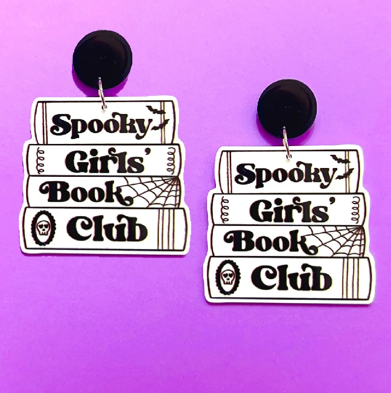 Drop earrings with pastel-colored stones for a soft and feminine look -Spooky Girls Book Club Acrylic Drop Earrings