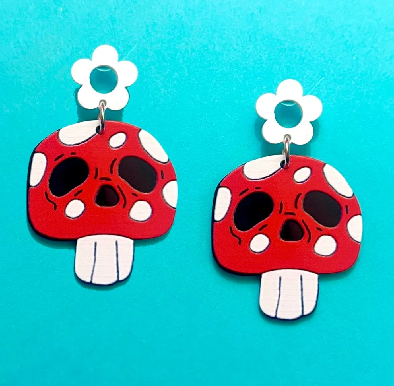 Drop earrings with adjustable hooks for a customizable fit and comfort -Spooky Mushroom Drop Earrings