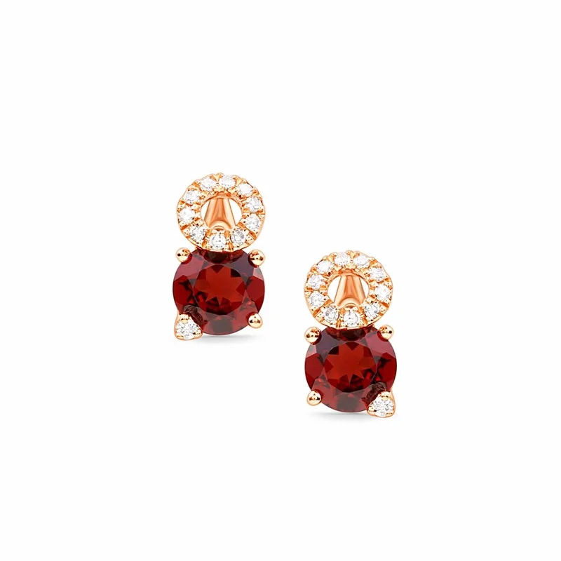 Stacked Diamond and Garnet Solitaire Stud Earrings