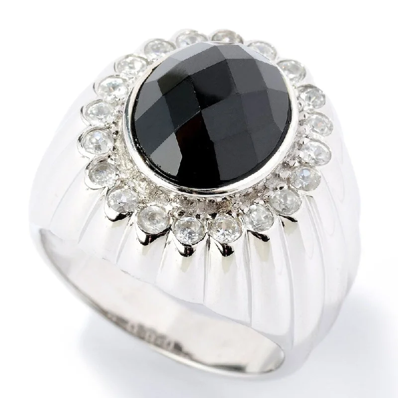 Unique gemstone rings crafted by local artisans sold fast-Ster Silver 6.43ctw Black Spinel & White Zircon Men's Ring, Size 9