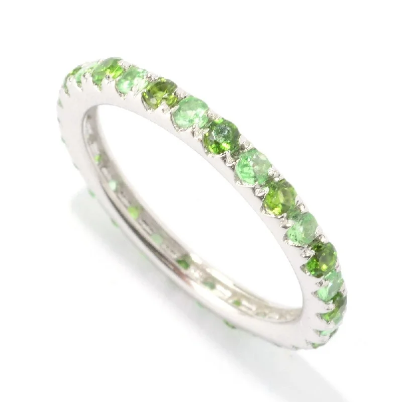 Unique gemstone rings crafted by local artisans sold fast-Sterling Silver 0.97Ctw Tsavorite Eternity Band Ring