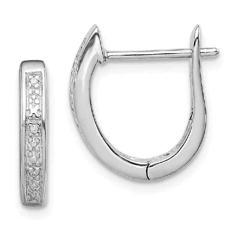 Sterling Silver, .02 Cttw Diamond Hinged Oval Hoop Earrings, 15mm