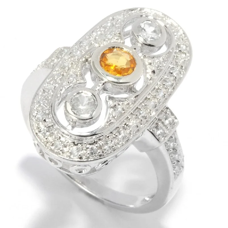 Colorful gemstone rings with vibrant opals shimmered in light-Sterling Silver 1.32Ctw Yellow Sapphire & White Cz Ring