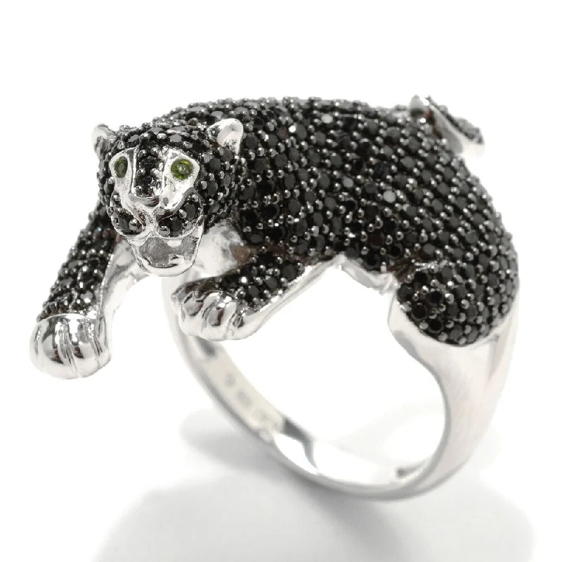 Classic gemstone rings in timeless gold bands never fade-Sterling Silver 1.82Ctw Black Spinel Panther Ring