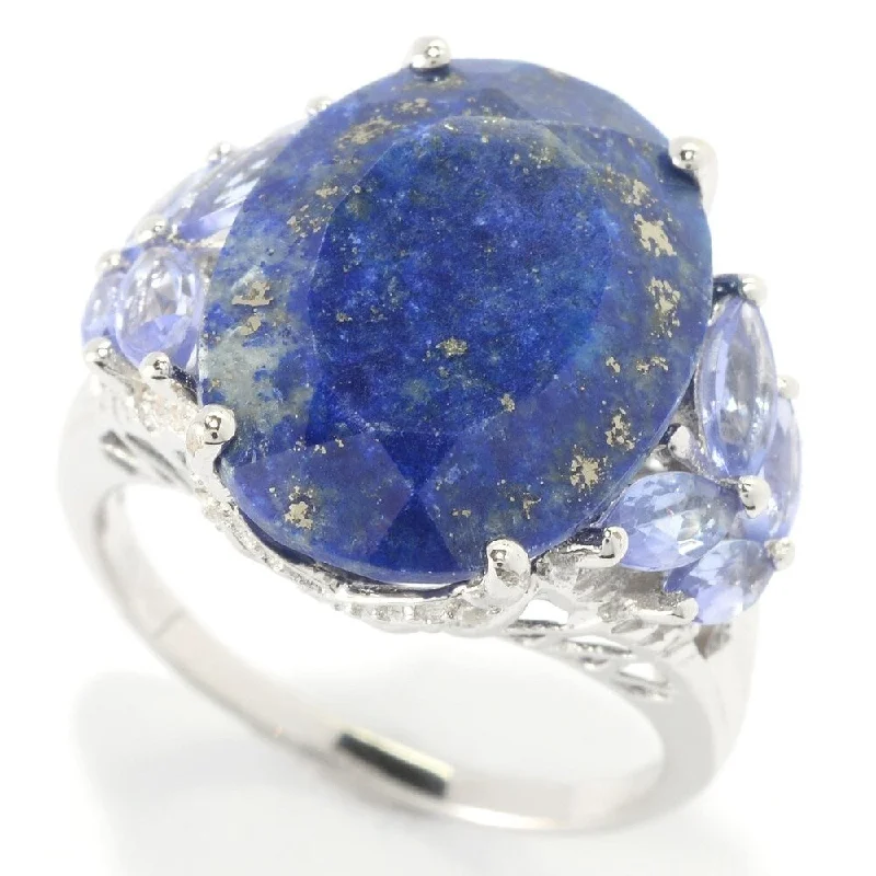 Restored antique gemstone rings regained their original stunning beauty-Sterling Silver 10.5ctw Lapis Lazulli,Tanzanite & White Topaz Cocktail Ring