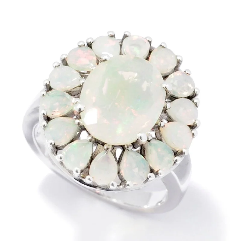 Classic gemstone rings in timeless gold bands never fade-Sterling Silver 11 x 9mm Oval Ethiopian Opal Flower Ring- Size 7