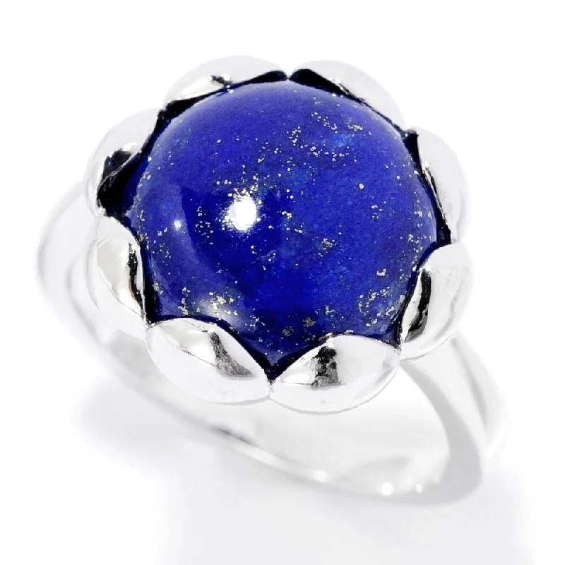 Bold statement gemstone rings for fashion lovers stood out-Sterling Silver 12mm Lapis Flower Ring