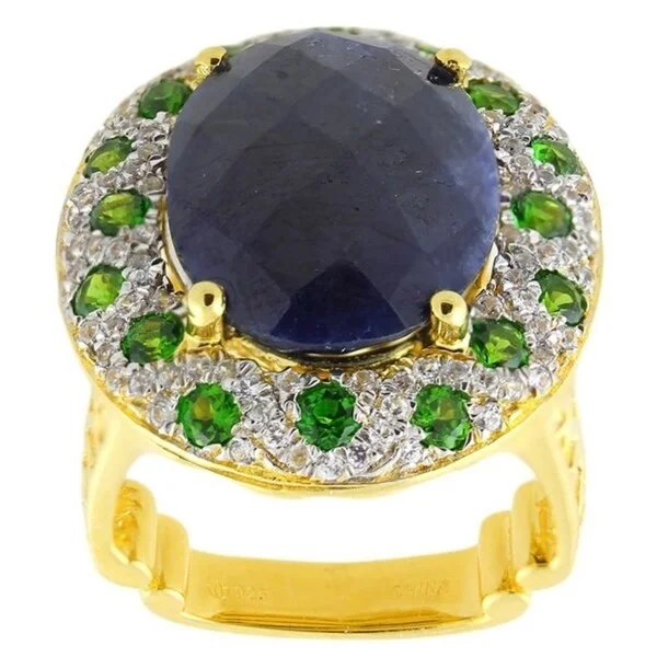 He found affordable gemstone rings for everyday wear online-Sterling Silver 13 1/4 ctw Blue Sapphire, White Zircon and Chrome Diopside Ring