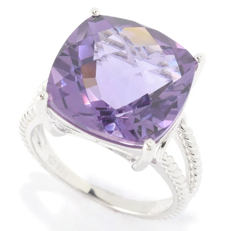 Affordable gemstone rings under fifty dollars surprised her greatly-Sterling Silver 14Mm Cushion Shaped 9.5Ctw Amethyst Ring Size - 5