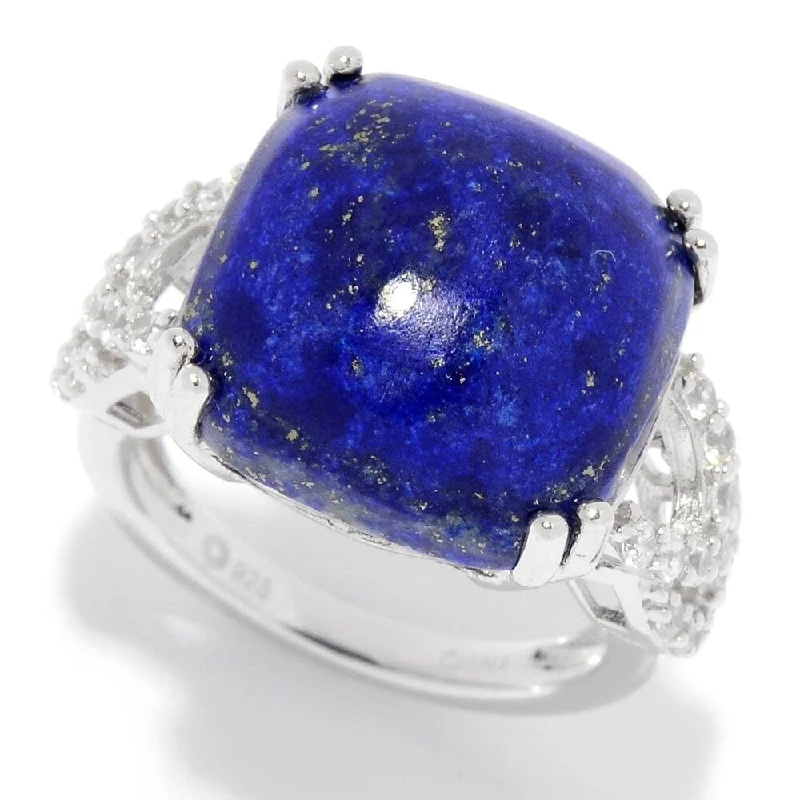 Unique gemstone rings crafted by local artisans sold fast-Sterling Silver 15mm Cushion Shaped Lapis & White Zircon Ring