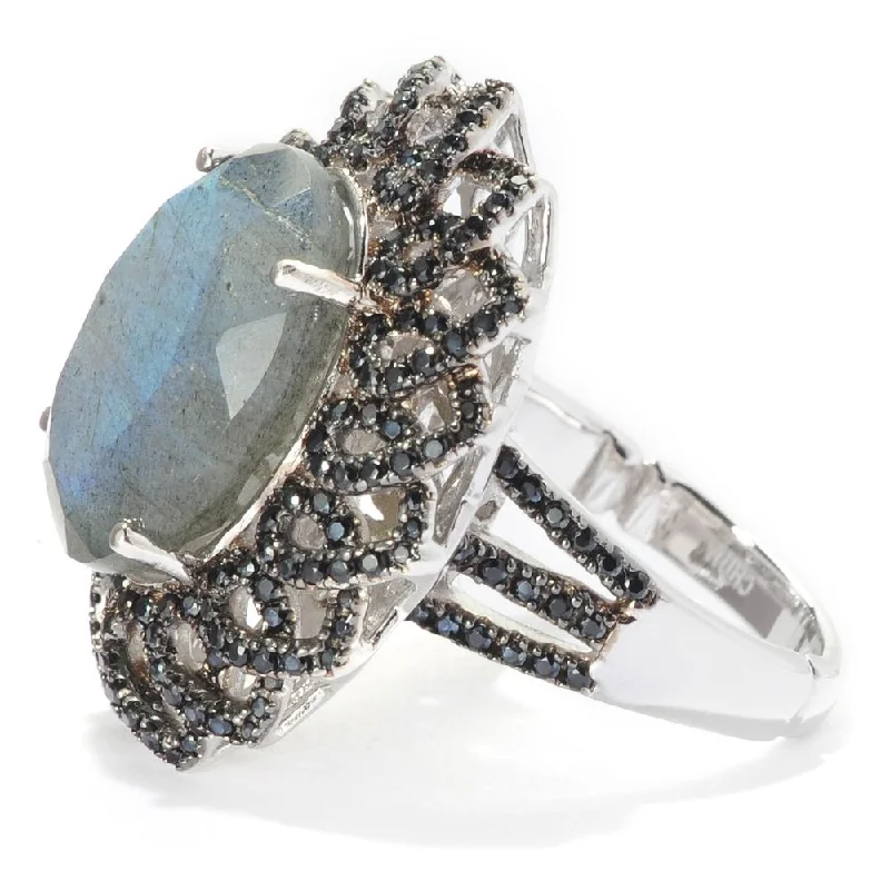 Bohemian gemstone rings with raw crystals matched her vibe-Sterling Silver 16.5 x 13mm Labradorite & Black Spinel Ring