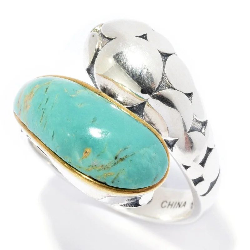 Bohemian gemstone rings with raw crystals matched her vibe-Sterling Silver 17.5 x 6.5mm Tyrone Turquoise Bypass Ring