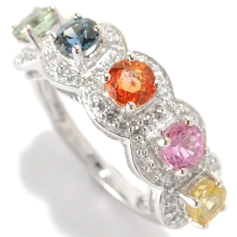 Luxury gemstone rings with diamond halos cost a fortune-Sterling Silver 2.04Ctw Orange Sapphire & Multi Sapphire Band Ring