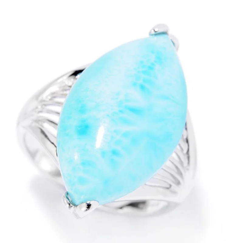 Bohemian gemstone rings with raw crystals matched her vibe-Sterling Silver 21 x 12mm Marquise Shaped Larimar Ring