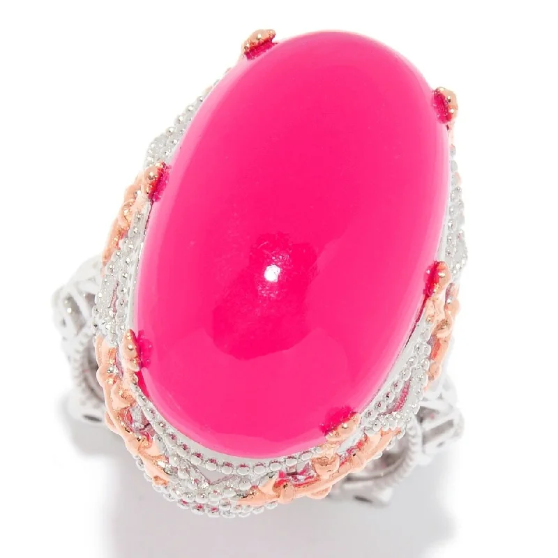 Her elegant gemstone rings featuring sparkling rubies turned heads-Sterling Silver 22 x 13mm Oval Raspberry Chalcedony Cocktail Ring