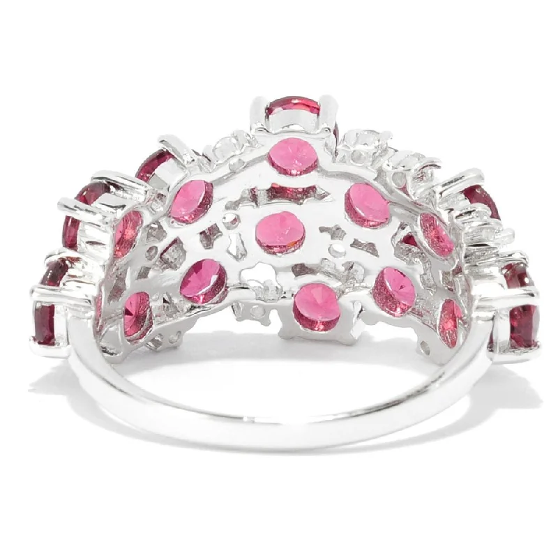 Designer gemstone rings showcased at jewelry expos impressed all-Sterling Silver 4.5ctw Rhodolite and White Topaz Cluster Wide Ring - Red