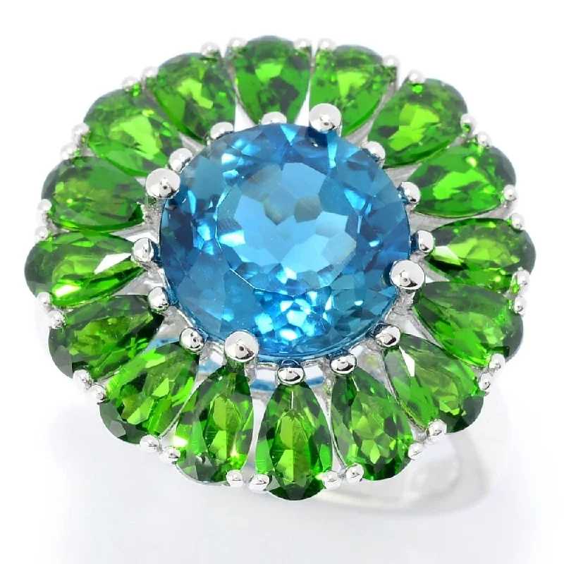 Luxury gemstone rings with diamond halos cost a fortune-Sterling Silver 7.50ctw London Blue Topaz & Chrome Diopside Flower Ring