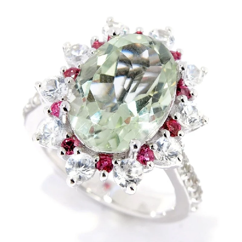 Designer gemstone rings showcased at jewelry expos impressed all-Sterling Silver 7.53ctw Multi Gemstone Flower Ring