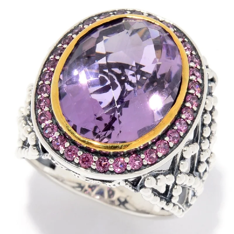 Bohemian gemstone rings with raw crystals matched her vibe-Sterling Silver 8.14ctw Oval Pink Amethyst & Rhodolite Ring