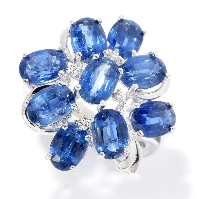 Her elegant gemstone rings featuring sparkling rubies turned heads-Sterling Silver 8.51ctw Kyanite & White Zircon Flower Ring