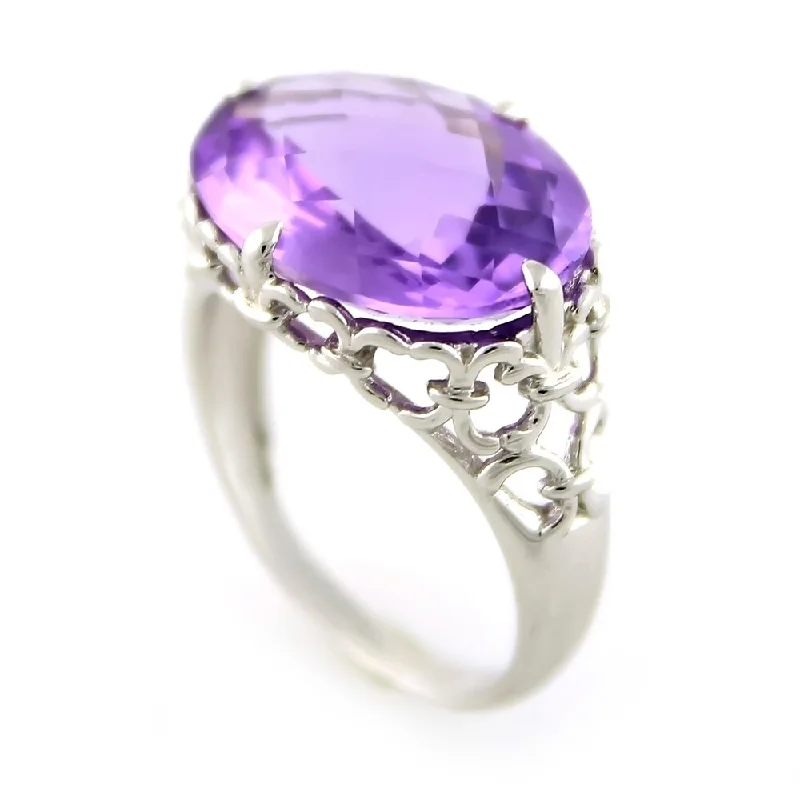 Restored antique gemstone rings regained their original stunning beauty-Sterling Silver 8.52ctw African Amethyst Cocktail Ring