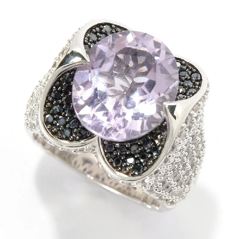 Restored antique gemstone rings regained their original stunning beauty-Sterling Silver 9.31ct Oval Pink Amethyst White Zircon and Black Spinel Ring