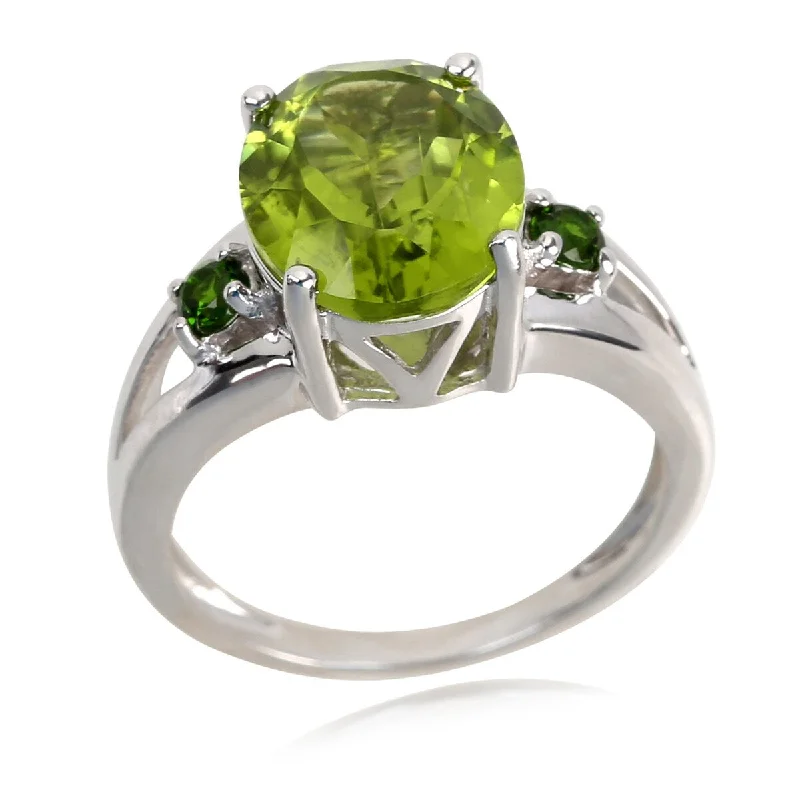 Affordable gemstone rings under fifty dollars surprised her greatly-Sterling Silver 925 Peridot and Chrome Diopside 3-Stone Ring