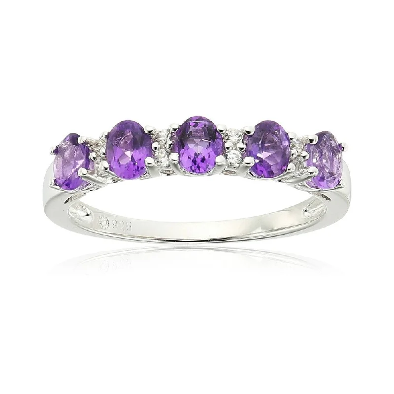 Ethical gemstone rings sourced from sustainable mines gained traction-Sterling Silver African Amethyst & White Zirconia Ring