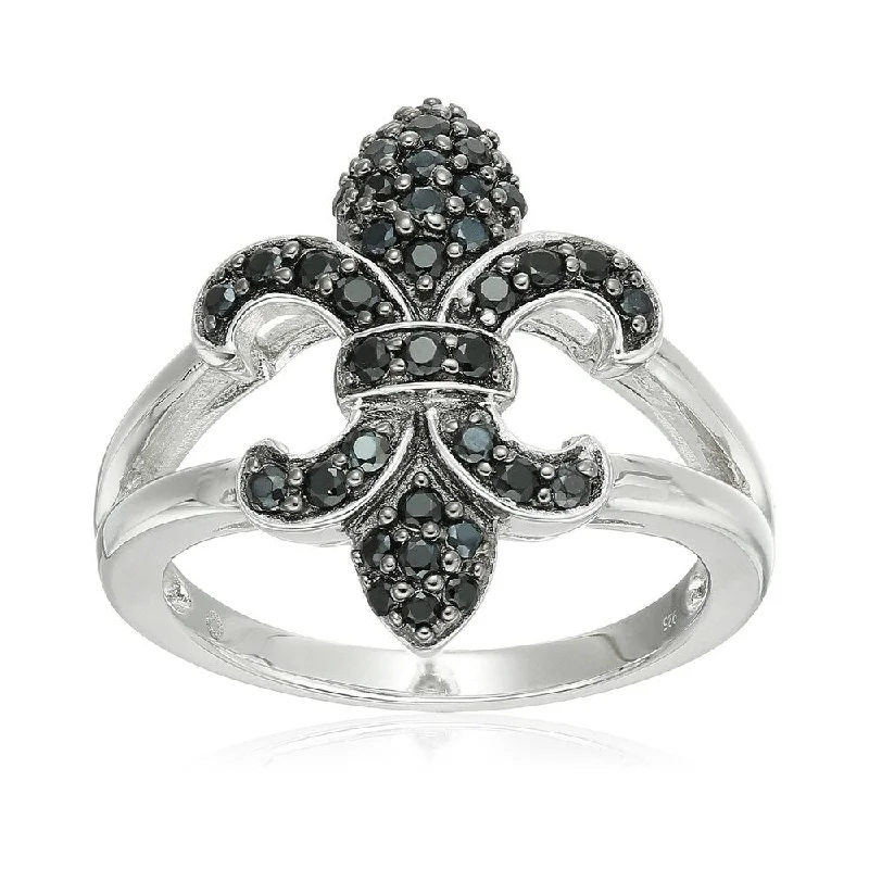 Restored antique gemstone rings regained their original stunning beauty-Sterling Silver Black Spinel Fleur De Lis Ring