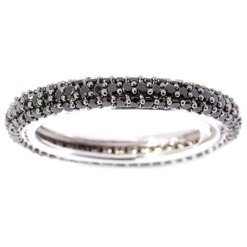 He found affordable gemstone rings for everyday wear online-Sterling Silver Black Spinel Round Band Eternity Ring