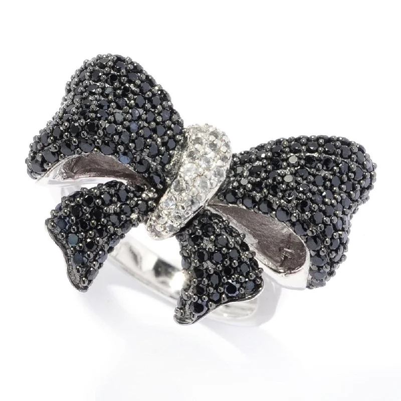 Ethical gemstone rings sourced from sustainable mines gained traction-Sterling Silver Black Spinel & White Topaz Bow Ring