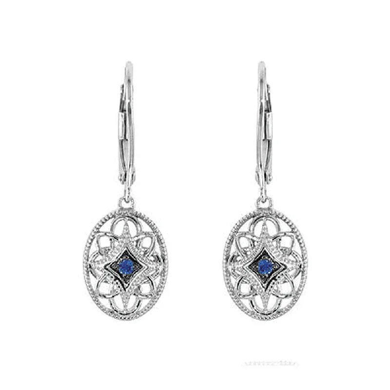 Sterling Silver & Blue Sapphire Vintage Style Oval Lever Back Earrings