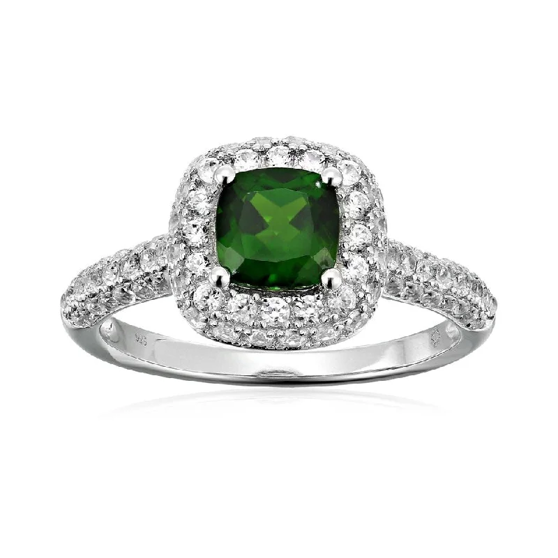 Designer gemstone rings showcased at jewelry expos impressed all-Sterling Silver Chrome Diopside Halo Ring